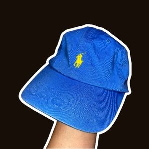Polo Pony Hat Blue with Yellow Horse Spellout